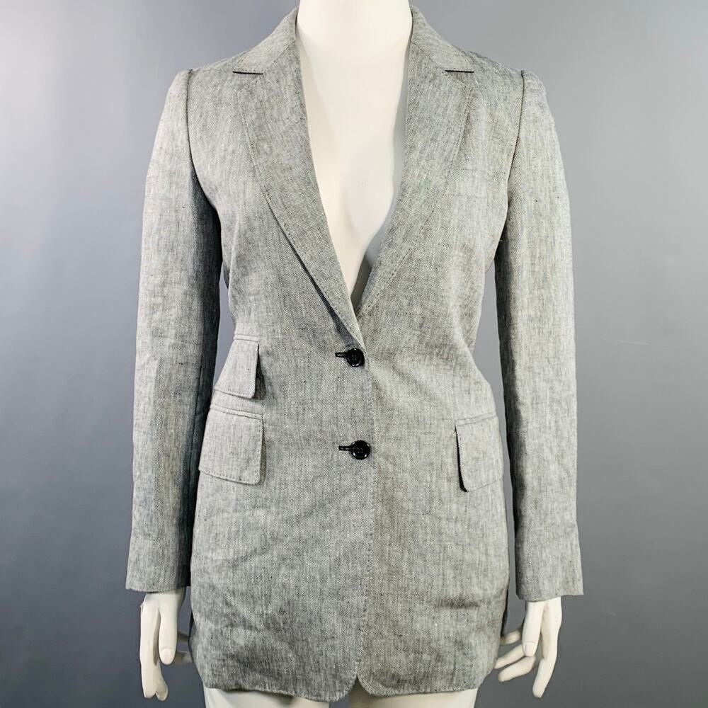 MAX MARA Size 12 Grey Heather Linen Notch Lapel Jacket Blazer